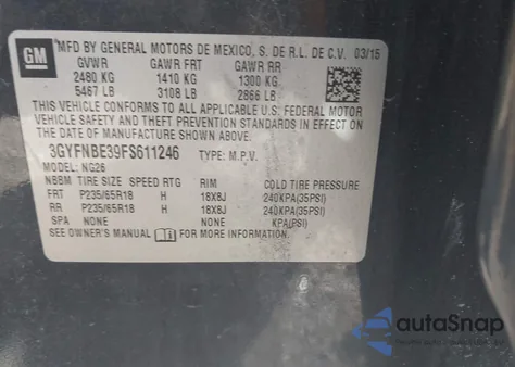 2015 Cadillac Srx Luxury Collection from USA, damaged, VIN 3GYFNBE39FS611246